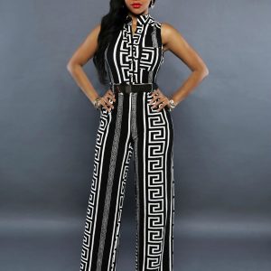 Geometric Print Sleeveless Jumpsuit