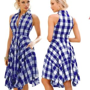 Sleeveless Plaid Shirt Dress