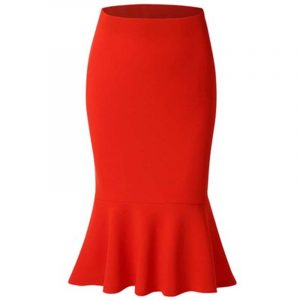 High Waist Solid Color Knee Length Skirt