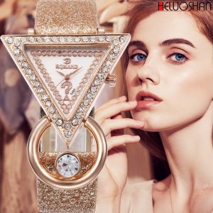 Luxury Triangle Rhinestone Dial Frost Strap Wristwatch