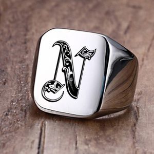 Stainless Steel Initials Signet Ring