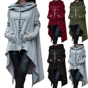 Irregular Hem Hooded Pullover