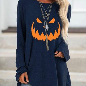 Scary Pumpkin Long Sleeve Pullover Top