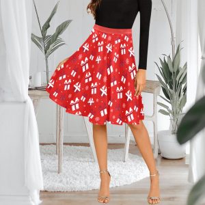Pleated Christmas Midi Skirt