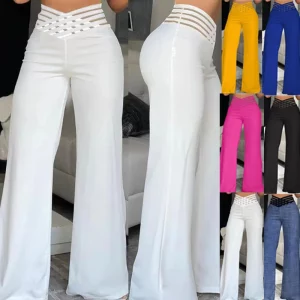 Elegant Crisscross High Waist Flared Bottom Pants
