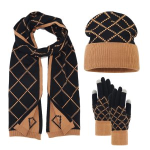 Unisex Knitted Winter Hat Scarf & Glove 3pcs Set