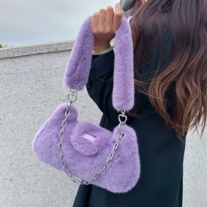 Solid Color Faux Fur Bag
